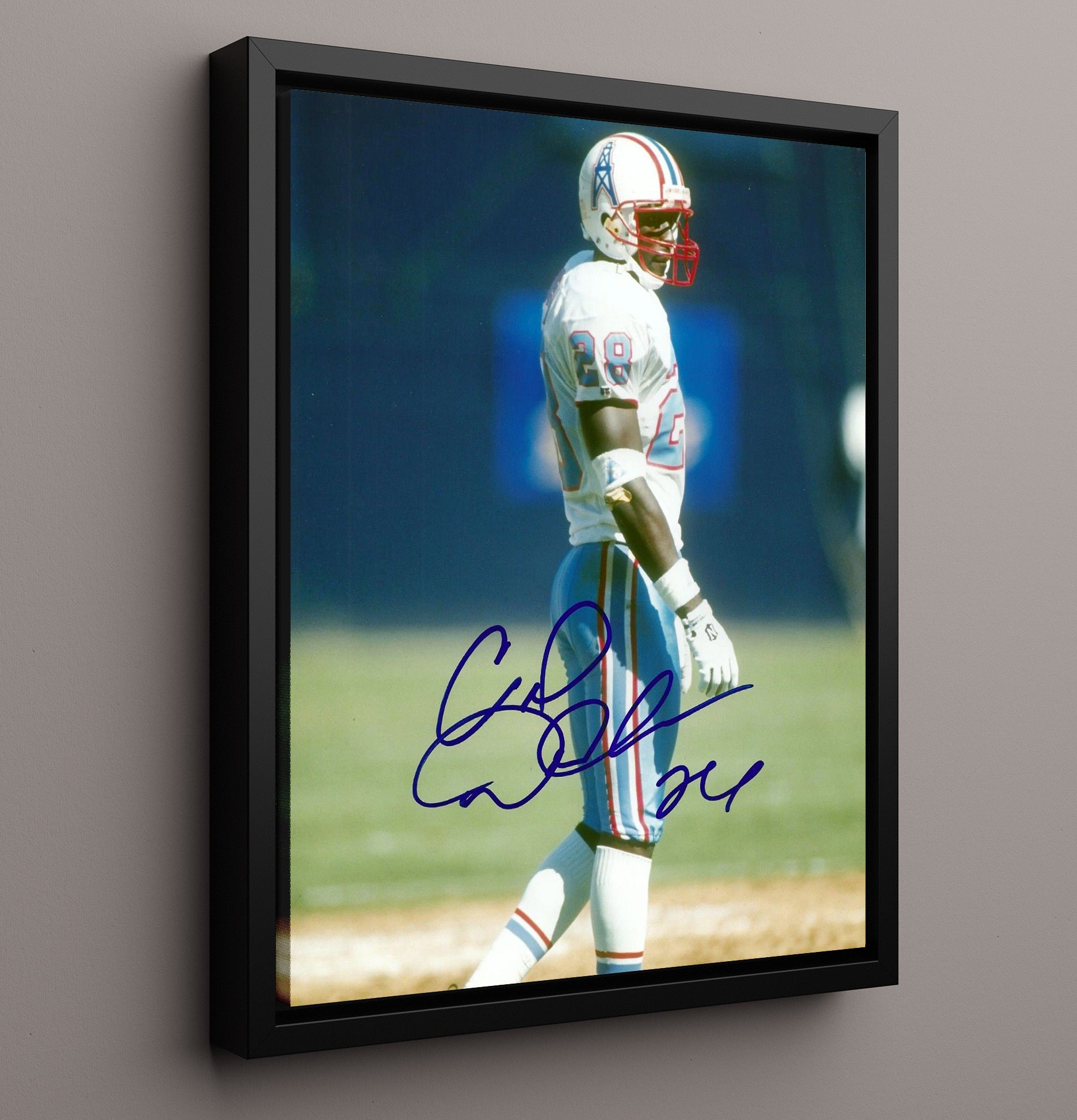 Cris Dishman - Houston football Defensive Back Portrait Oilers Era Vintage Football Wall Art - 16x20 Framed Canvas football decor