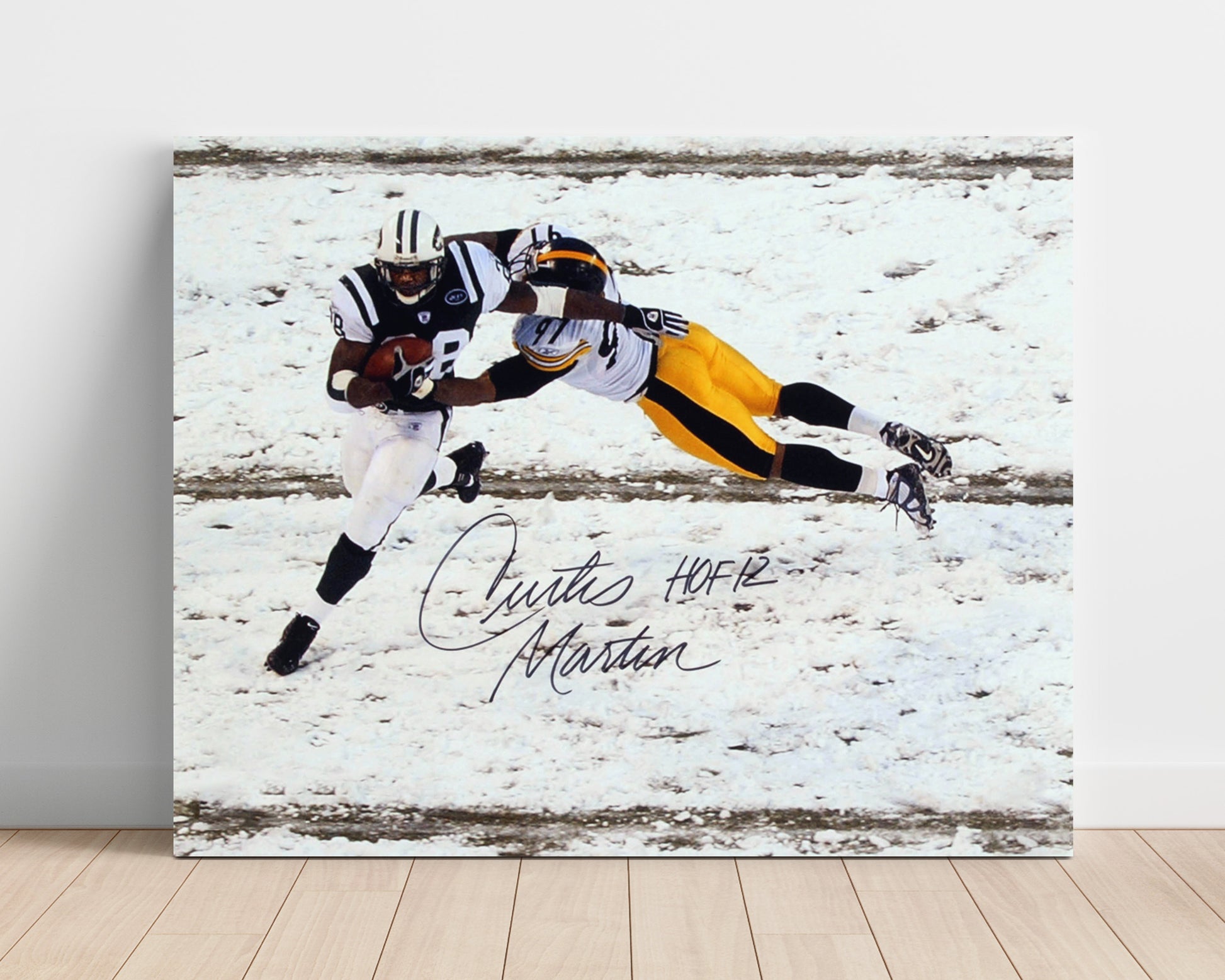 Curtis Martin - New York Football Snow Game Breakaway Run Football Wall Art - football wall art print
