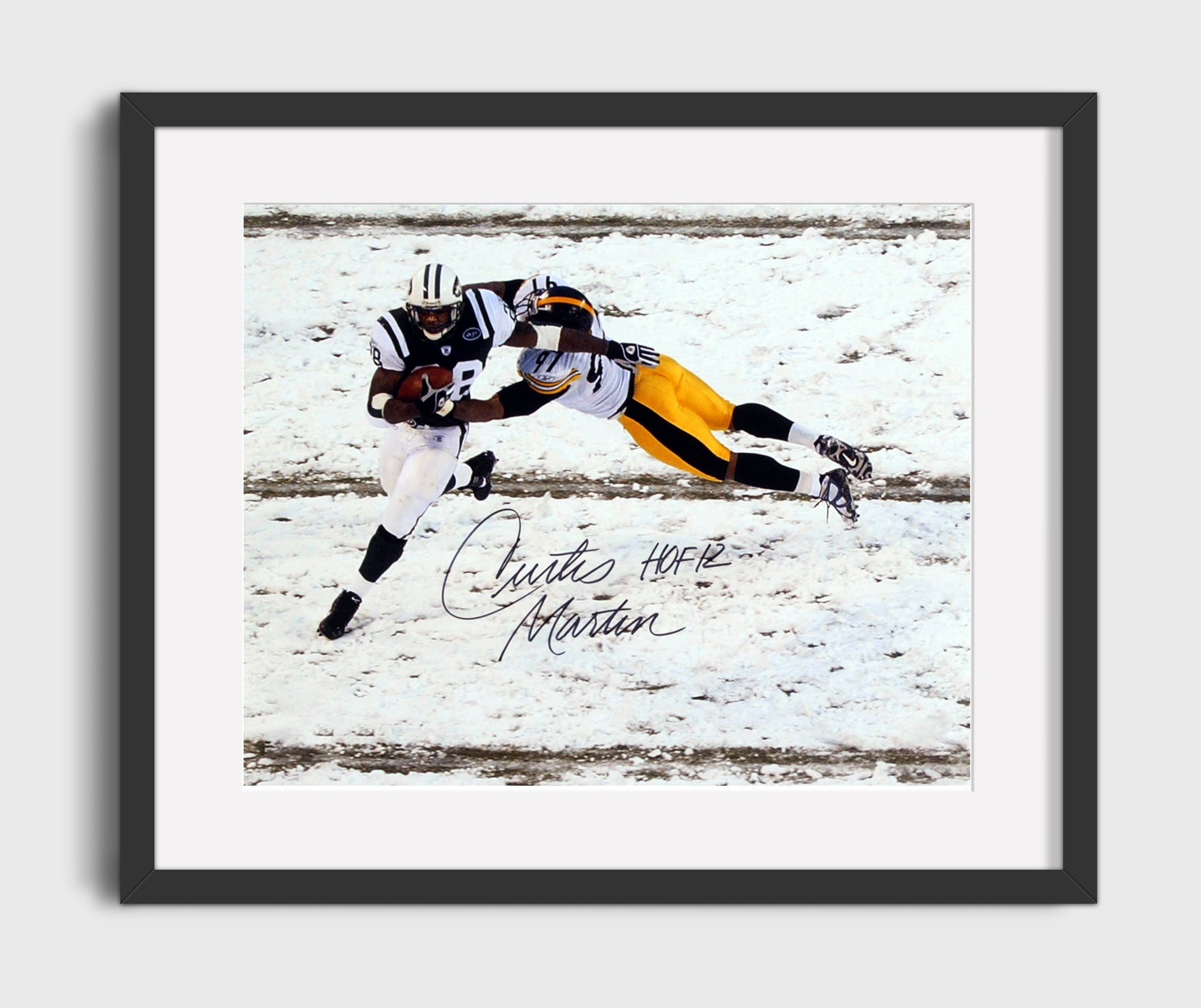Curtis Martin New York Snow Game Breakaway Run Football Wall Art 16x20 Gallery Framed Artwork wall art print - Football decor