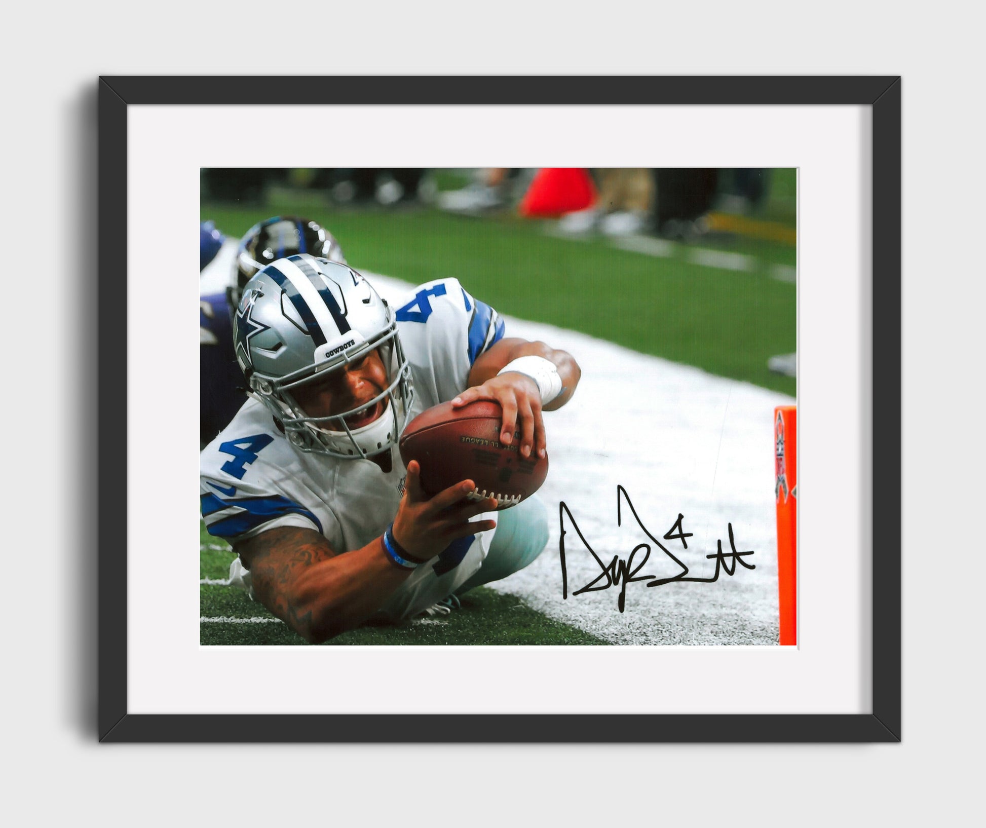 Dak Prescott - Dallas Football Quarterback End Zone Reach Touchdown Vintage Football Wall Art - 16x20 Gallery Frame football decor