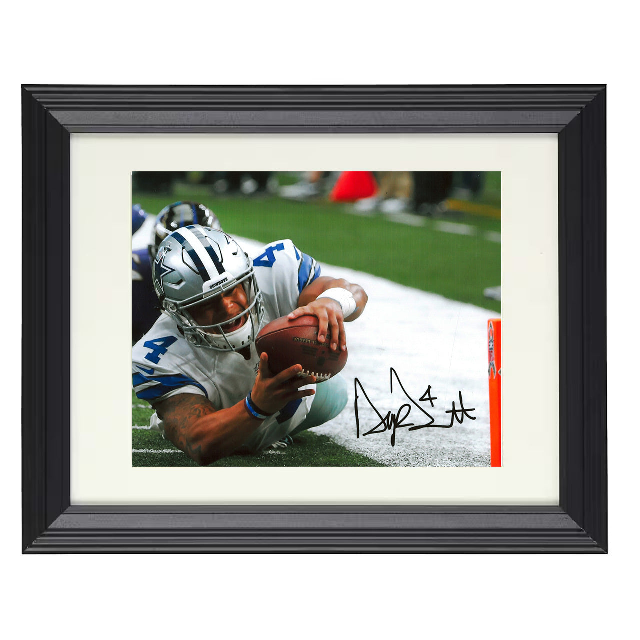 Dak Prescott – Dallas QB End Zone Reach Touchdown – 8x10 black beveled framed football wall art