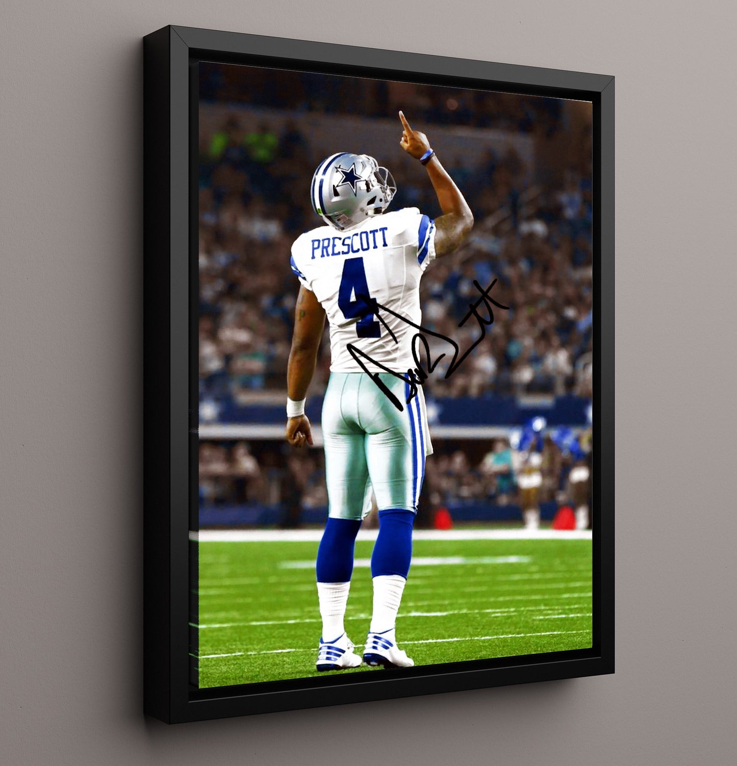 Dak Prescott - Dallas football Finger Point Celebration Vintage Football Wall Art - 16x20 Framed Canvas football decor