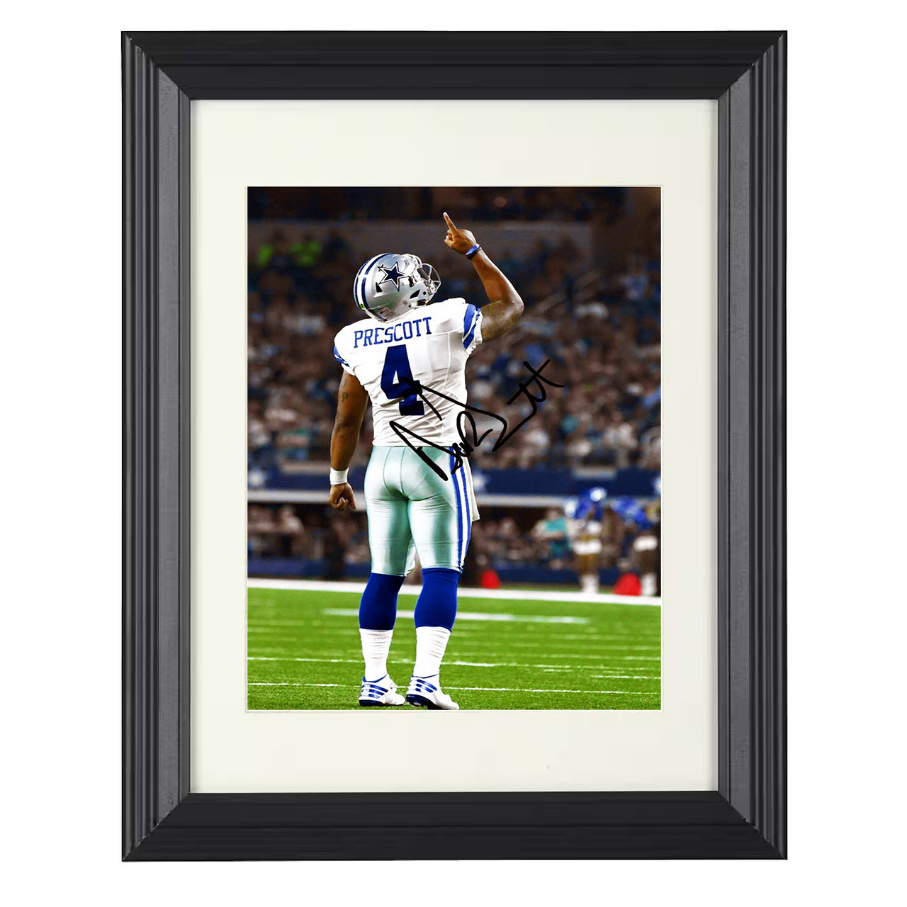 Dak Prescott – Dallas Finger Point Celebration – 8x10 black beveled framed football wall art