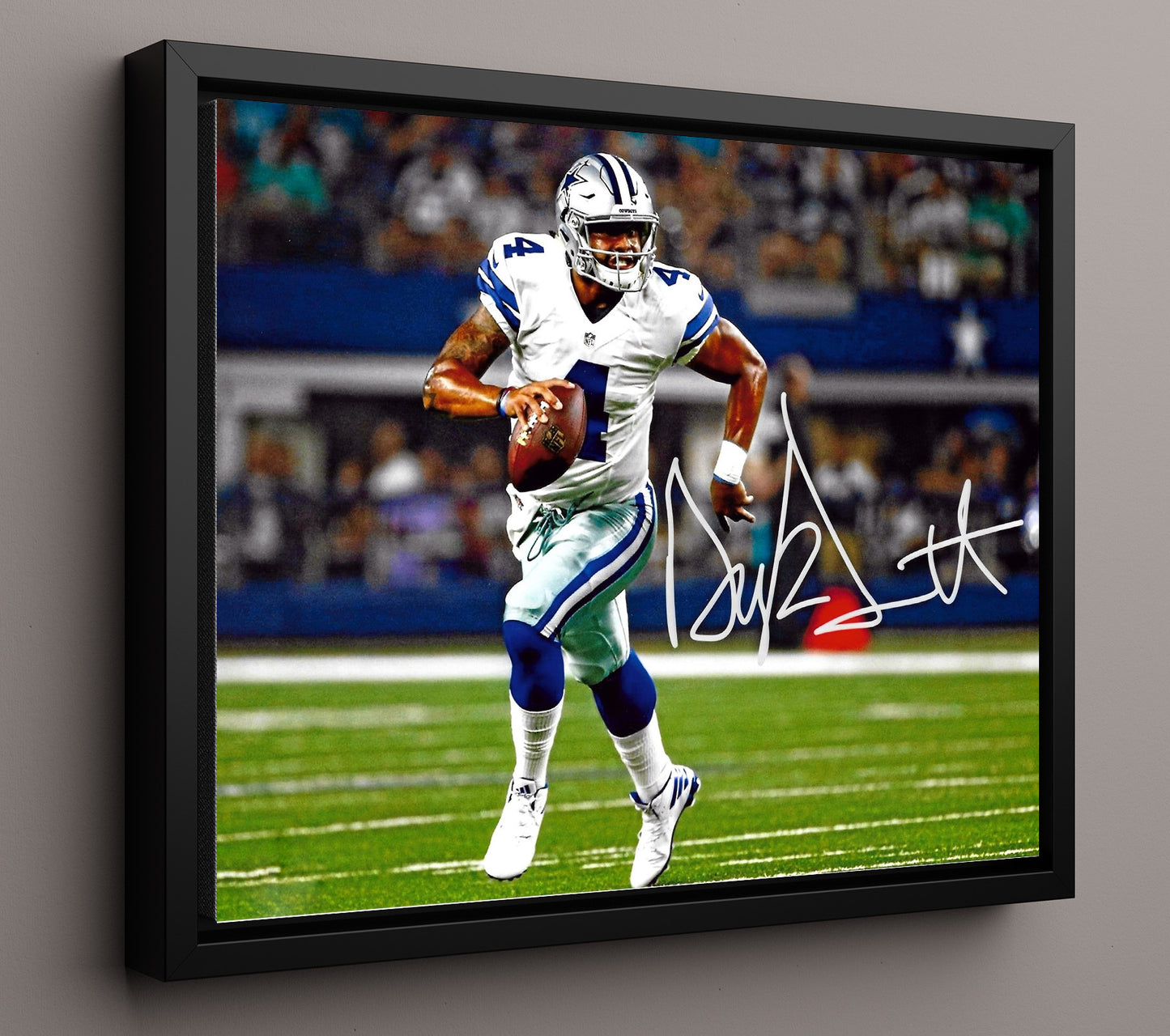 Dak Prescott Dallas Quarterback Open Field Run Football Wall Art 16x20 Floating Canvas Display wall art print - Football decor