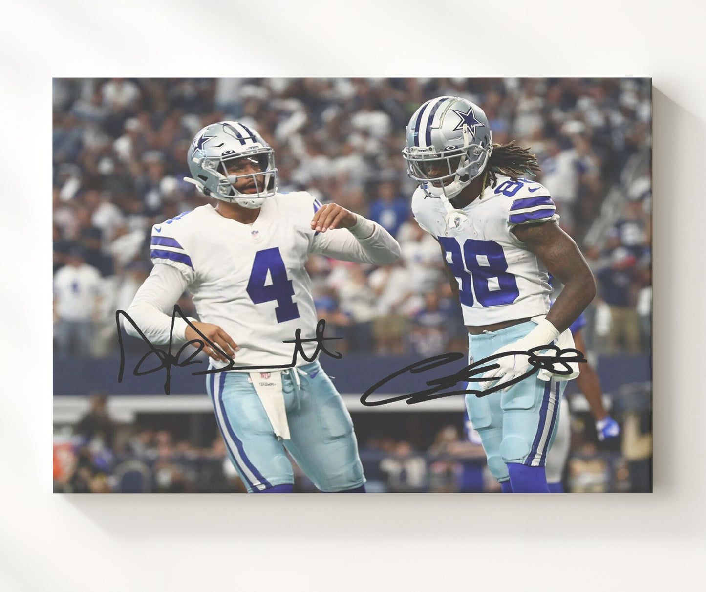 Dak Prescott and Ceedee Lamb - Dallas Football Quarterback Receiver Celebration Football Wall Art - football wall art print