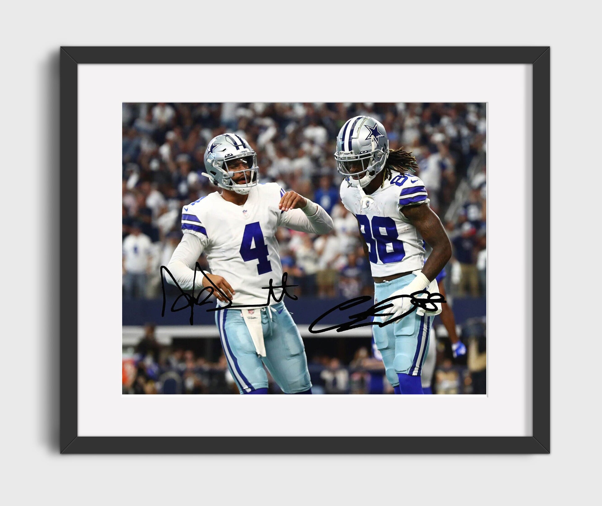 Dak Prescott and Ceedee Lamb - Dallas Football Quarterback Receiver Celebration Football Wall Art - football wall art print