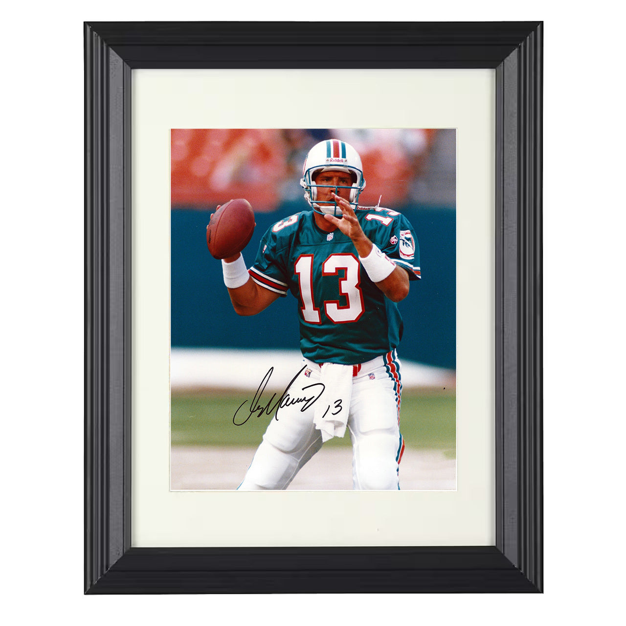 Dan Marino – Miami QB Dropback Passing Stance – 8x10 black beveled framed football wall art