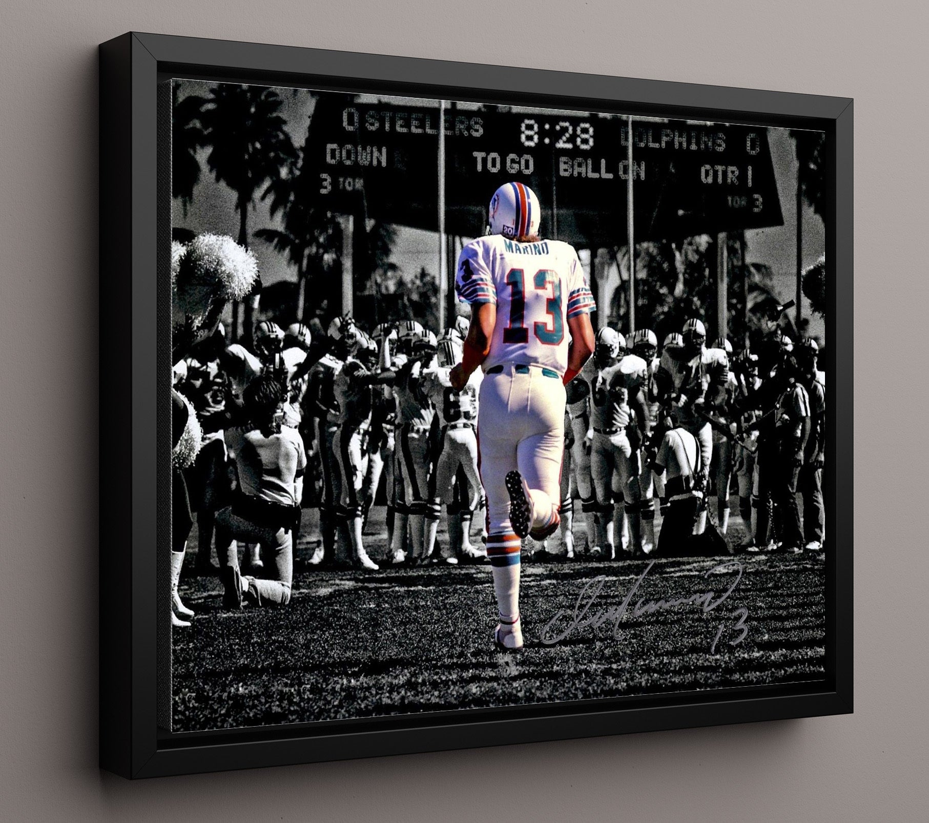Dan Marino - Miami football Tunnel Entrance Spotlight Vintage Football Wall Art - 16x20 Framed Canvas football decor