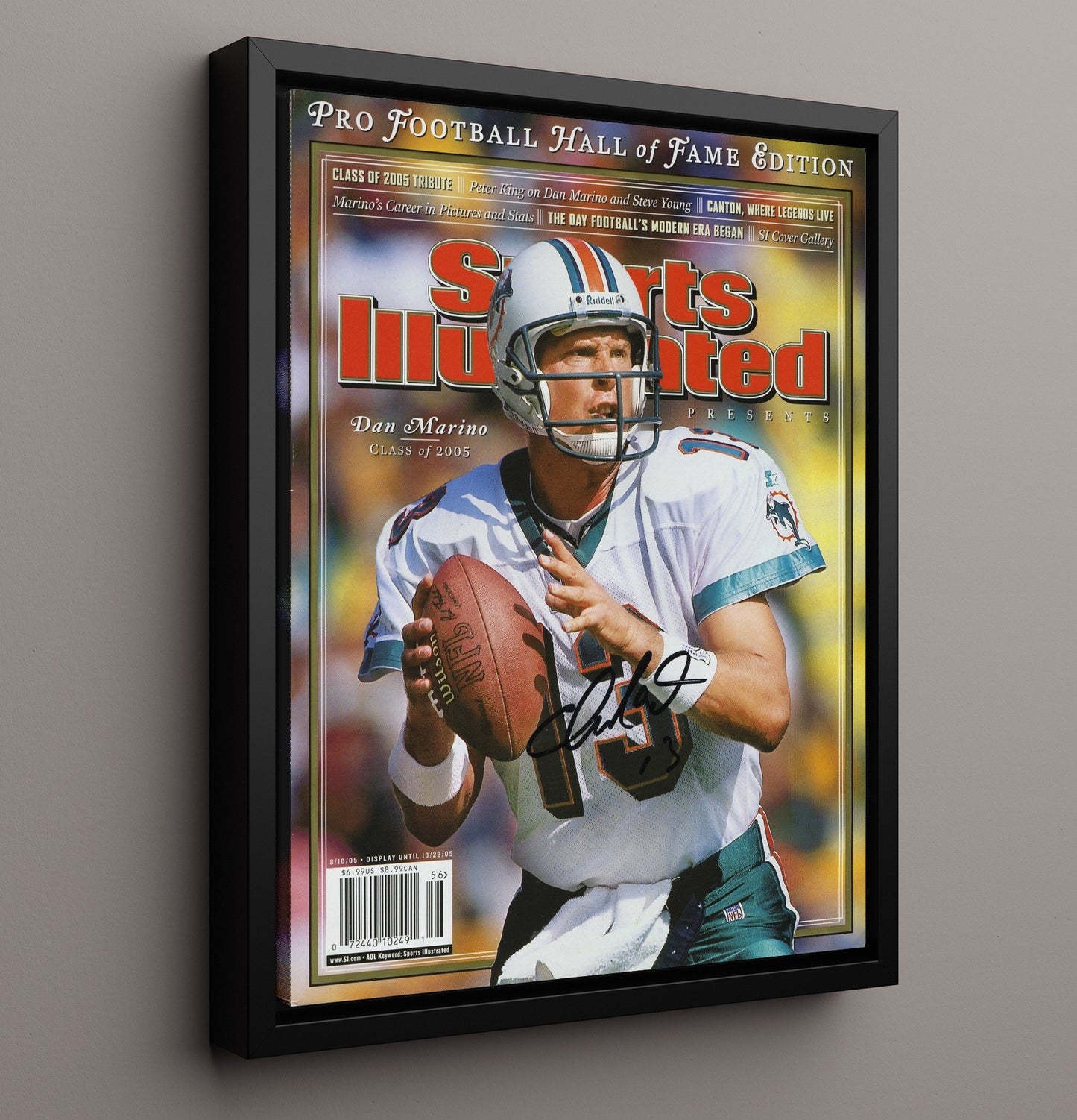 Dan Marino Tribute - Hall of Fame Heat Vintage Football Wall Art - 16x20 Framed Canvas football decor