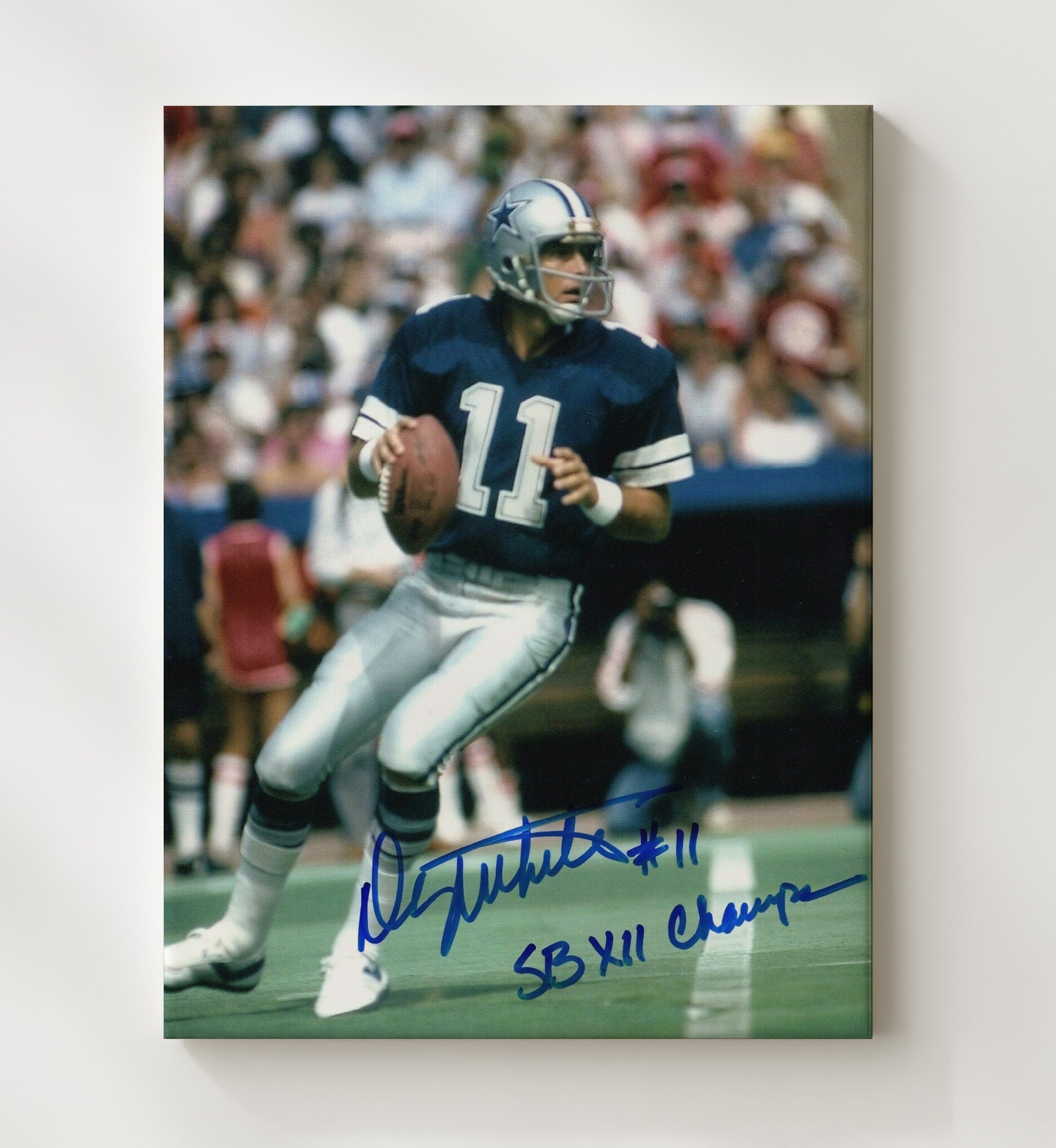 Danny White - Dallas football Quarterback Passing Stance Vintage Football Wall Art - 20x24 Canvas football decor