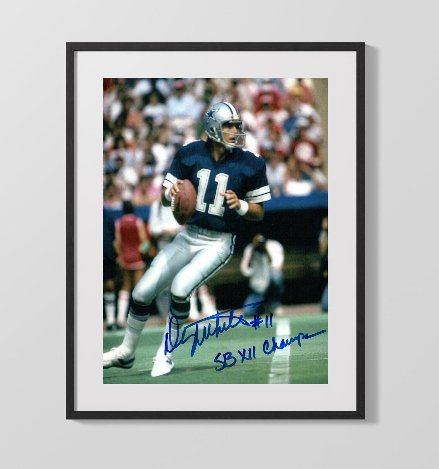 Danny White - Dallas football Quarterback Passing Stance Vintage Football Wall Art - 16x20 Gallery Frame football decor