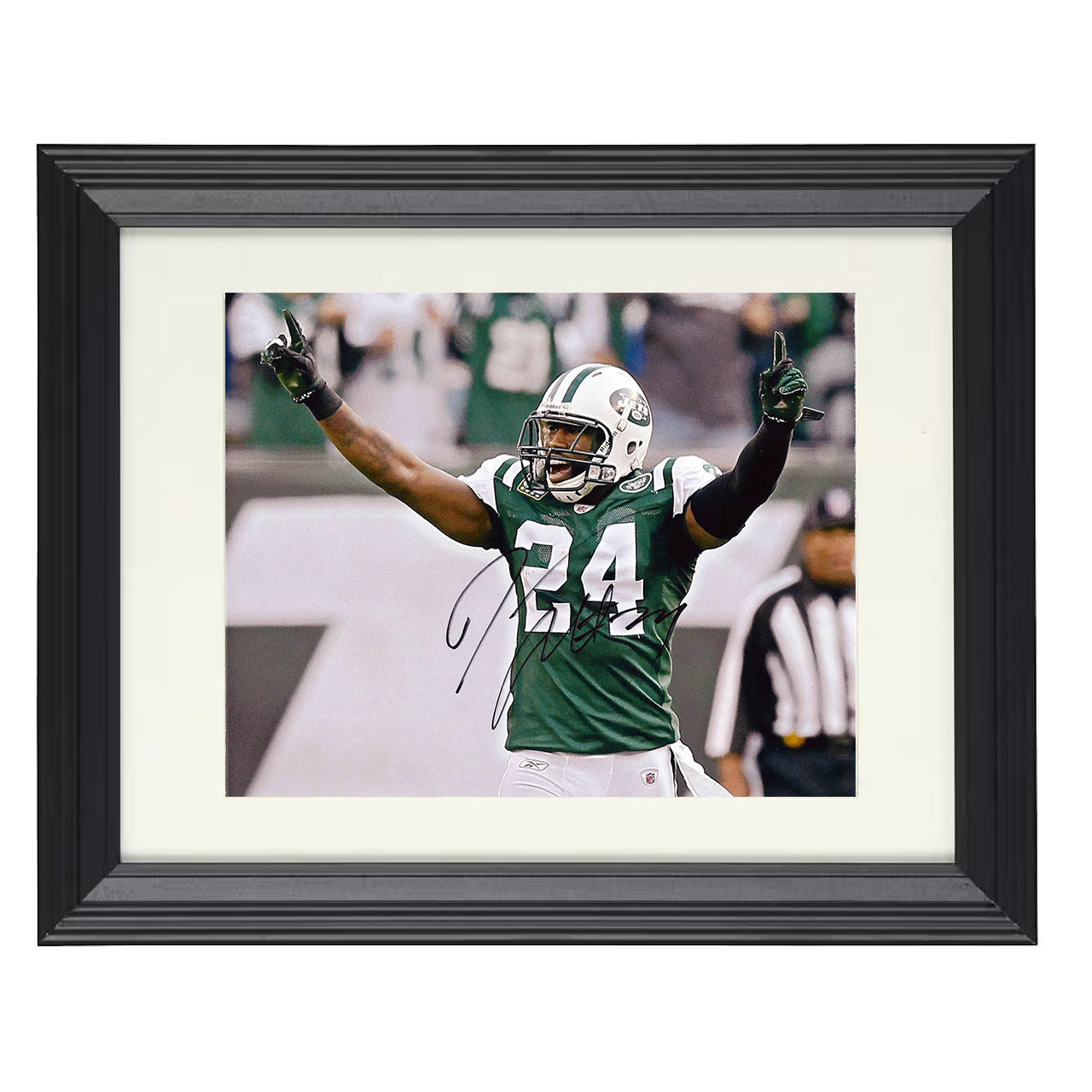 Darrelle Revis – New York Defense Celebration – 8x10 black beveled framed football wall art