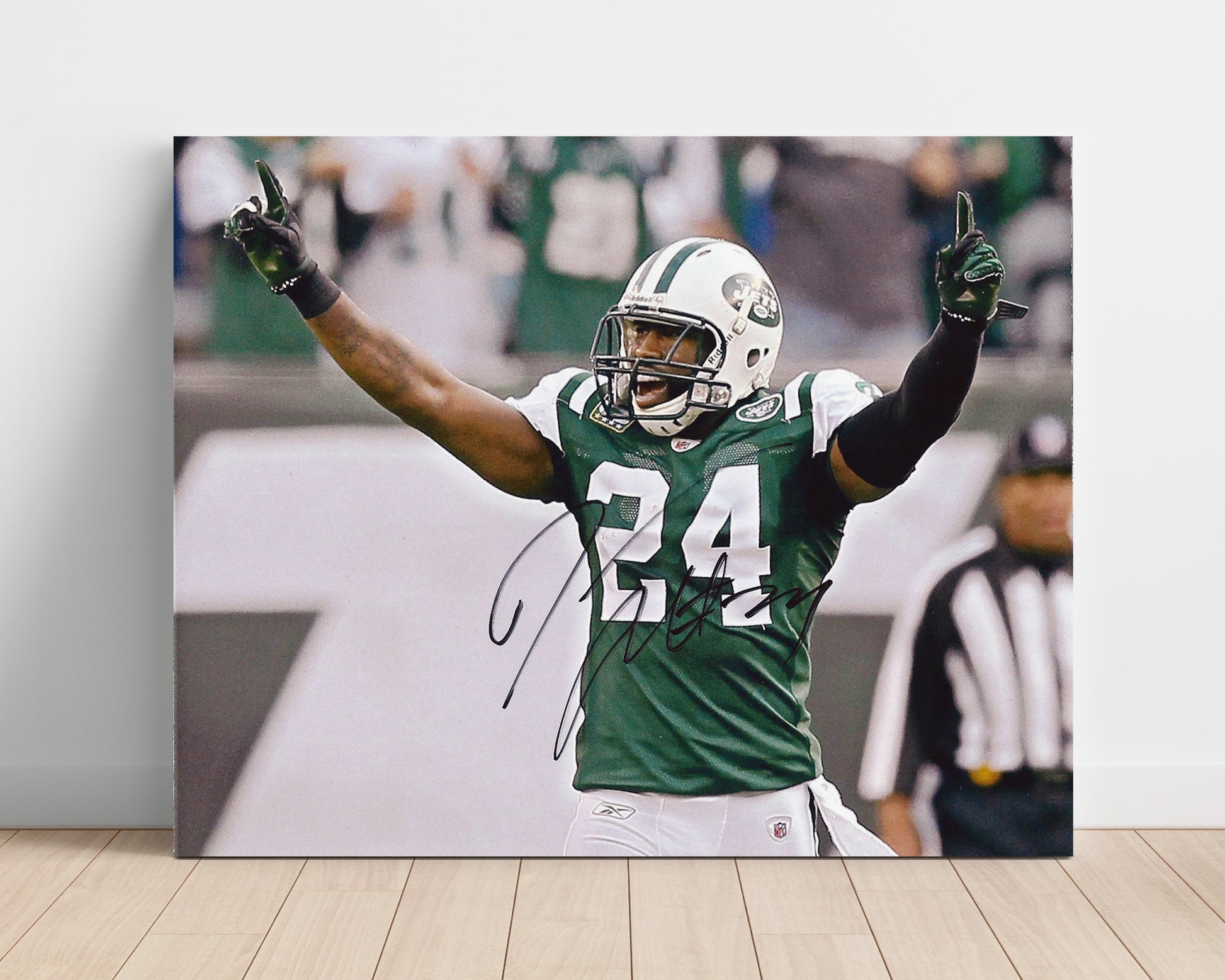 Darrelle Revis New York Defensive Celebration Football Wall Art Unframed 8x10 in Plastic Sleeve wall art print - Football decor