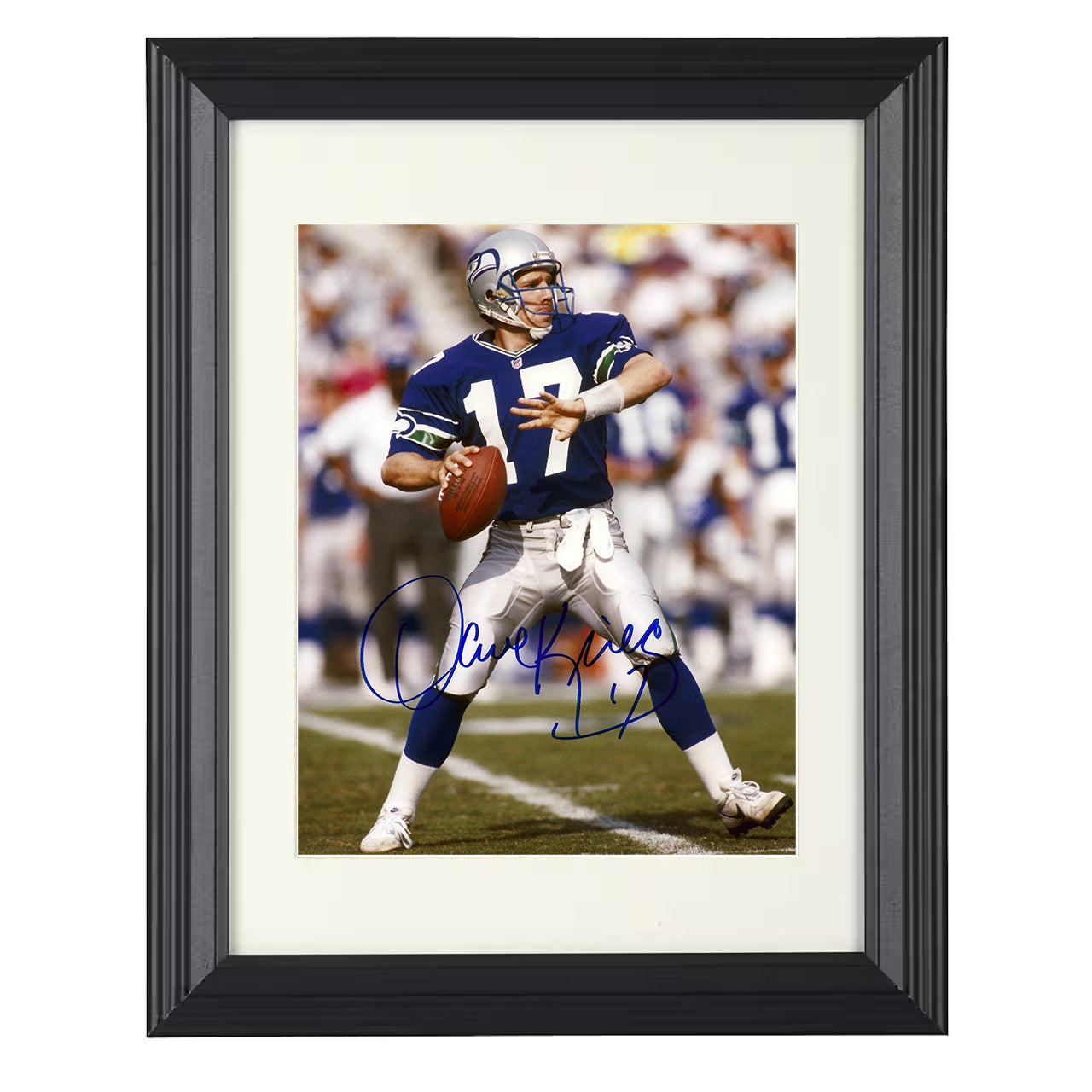 Dave Krieg – Seattle QB Set to Pass – 8x10 black beveled framed football wall art