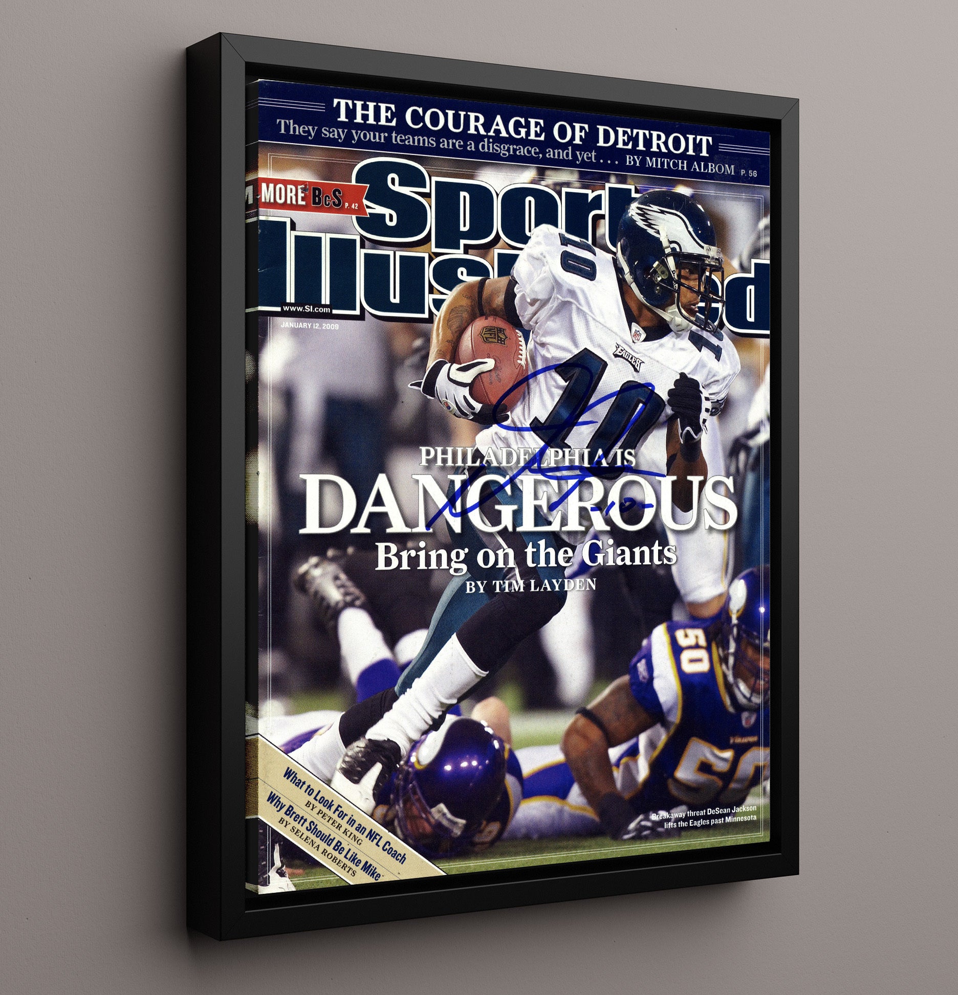 DeSean Jackson - Philadelphia football Dangerous Bring on the Giants Feature 2009 SI Cover Vintage Football Wall Art - 16x20 Framed Canvas football decor