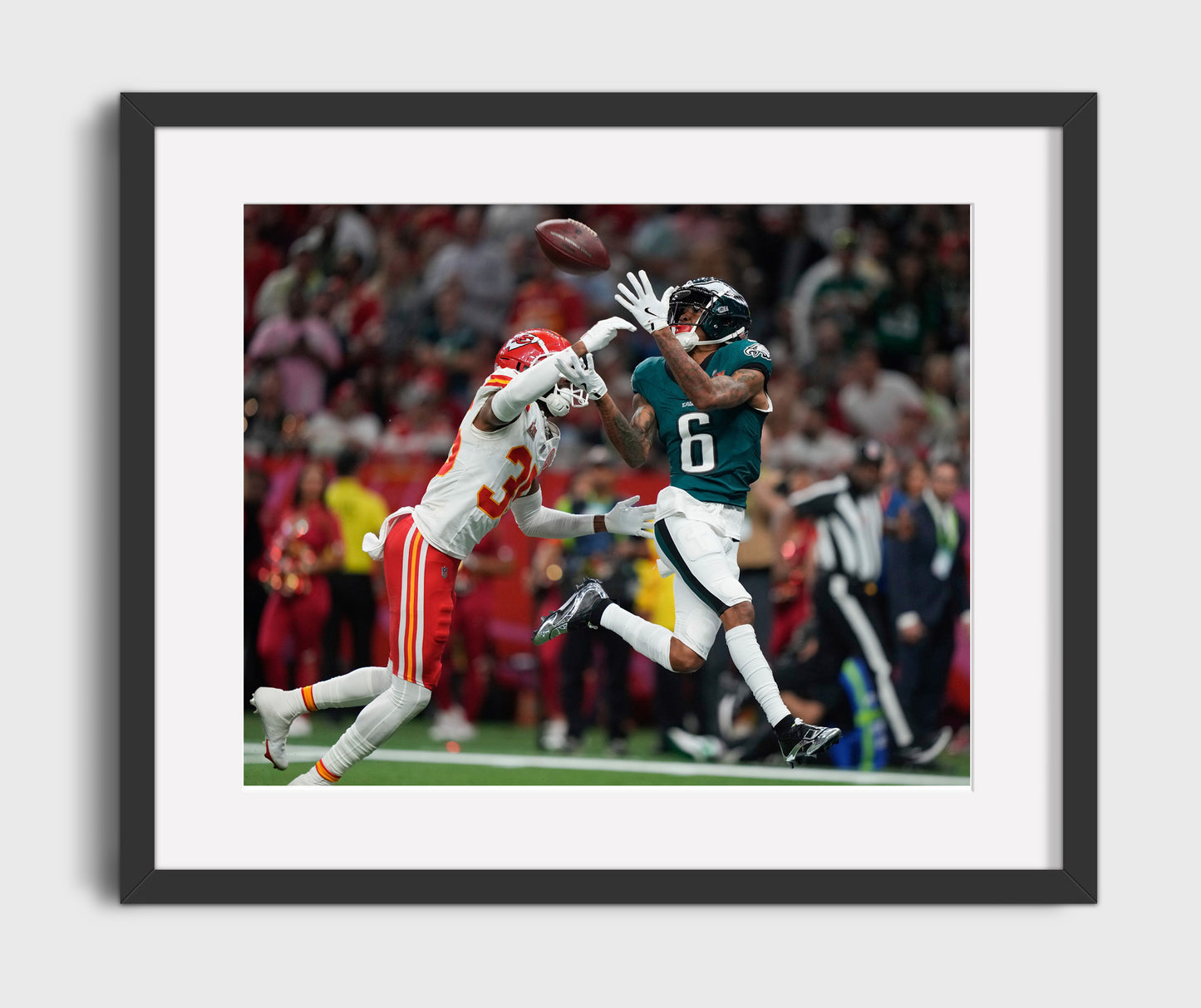 DeVonta Smith Philadelphia Super Bowl Touchdown Catch Football Wall Art 16x20 Gallery Framed Artwork wall art print - Football decor