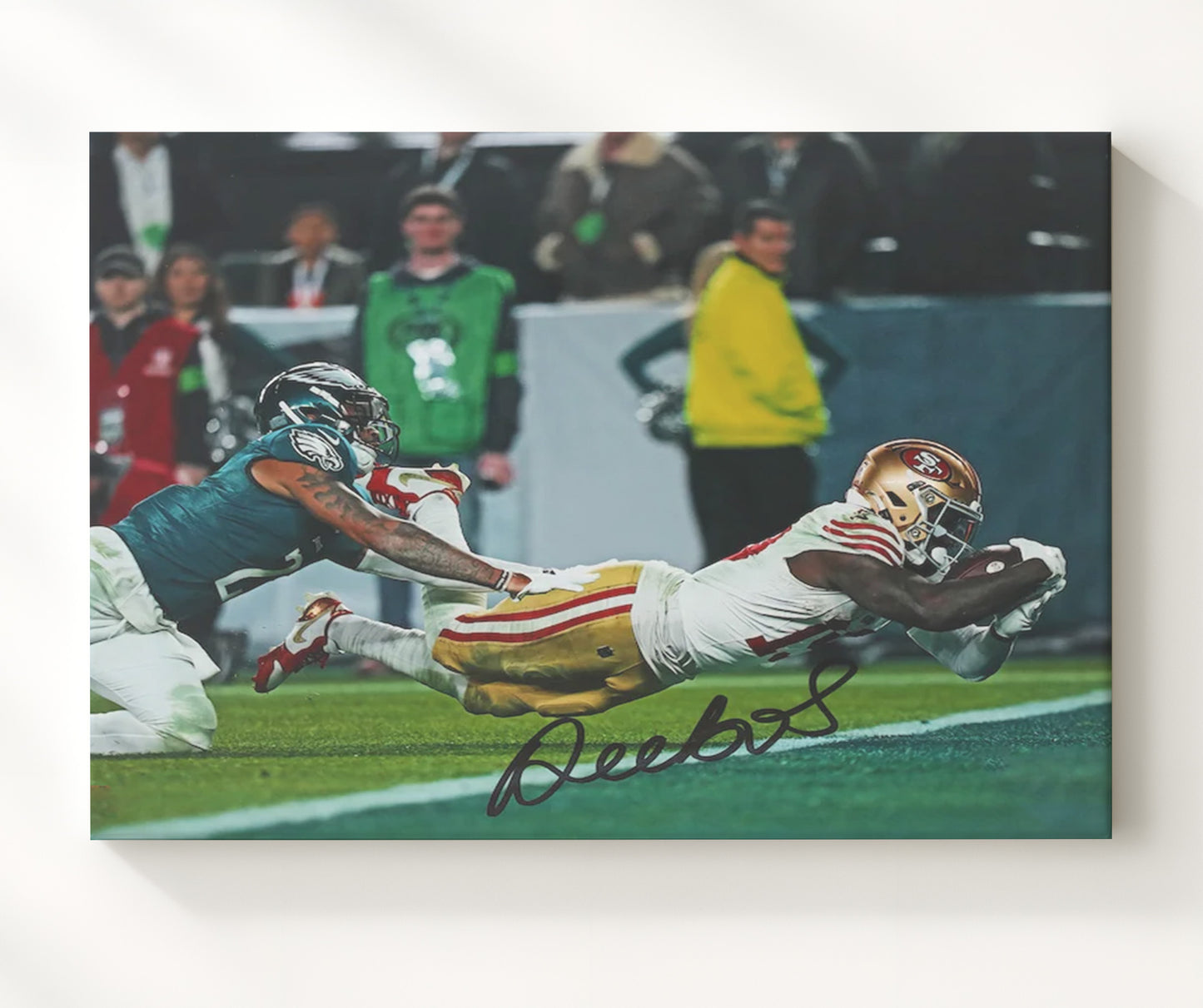 Deebo Samuel San Francisco Diving End Zone Catch Football Wall Art 16x20 Canvas Wall Art wall art print - Football decor