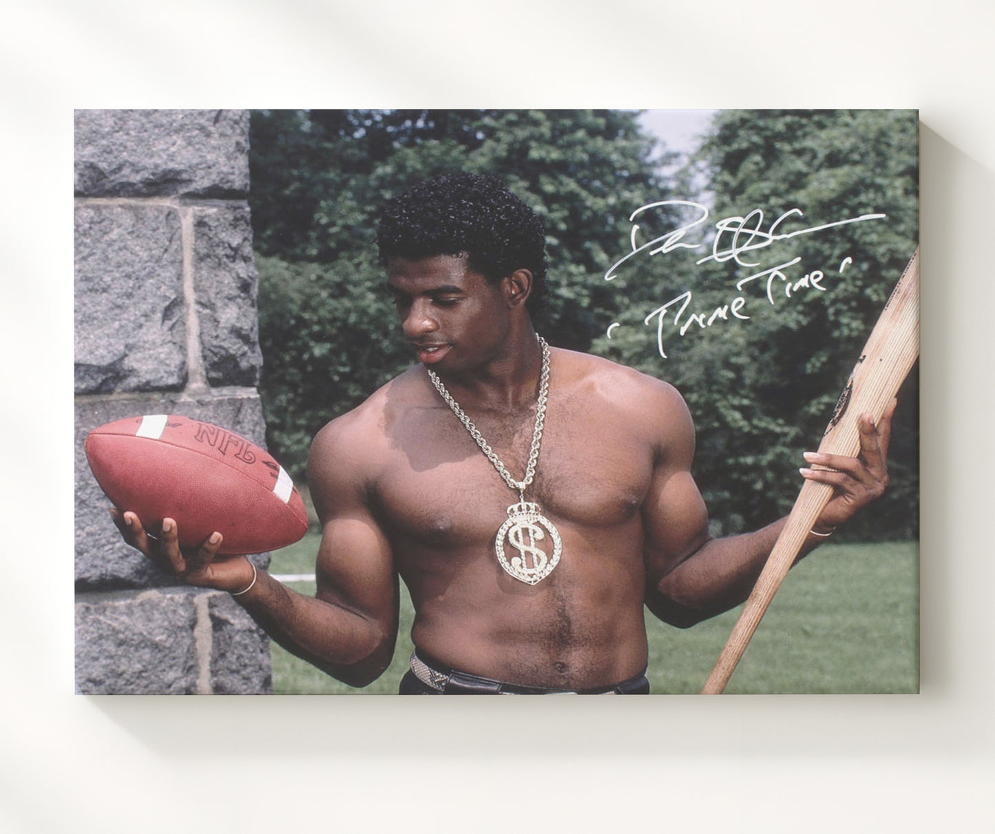 Deion Sanders - Prime Time Swagger Vintage Football Wall Art - 20x24 Canvas football decor