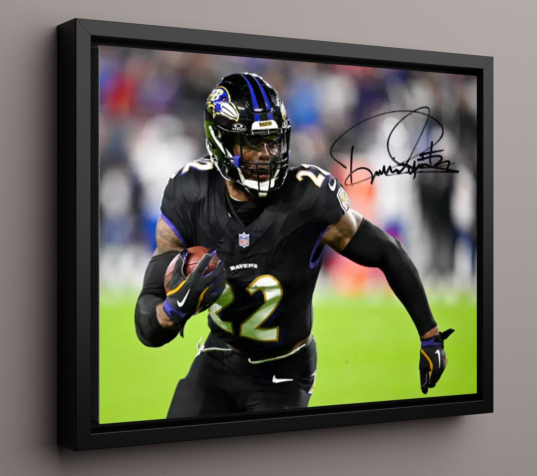 Derrick Henry - Ravens Crusher Vintage Football Wall Art - 16x20 Framed Canvas football decor