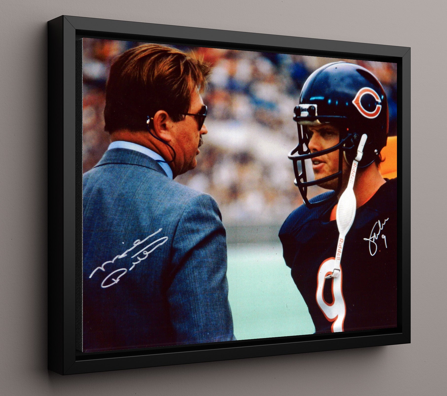 Ditka and McMahon Bears - Sideline Strategy Vintage Football Wall Art - 16x20 Framed Canvas football decor