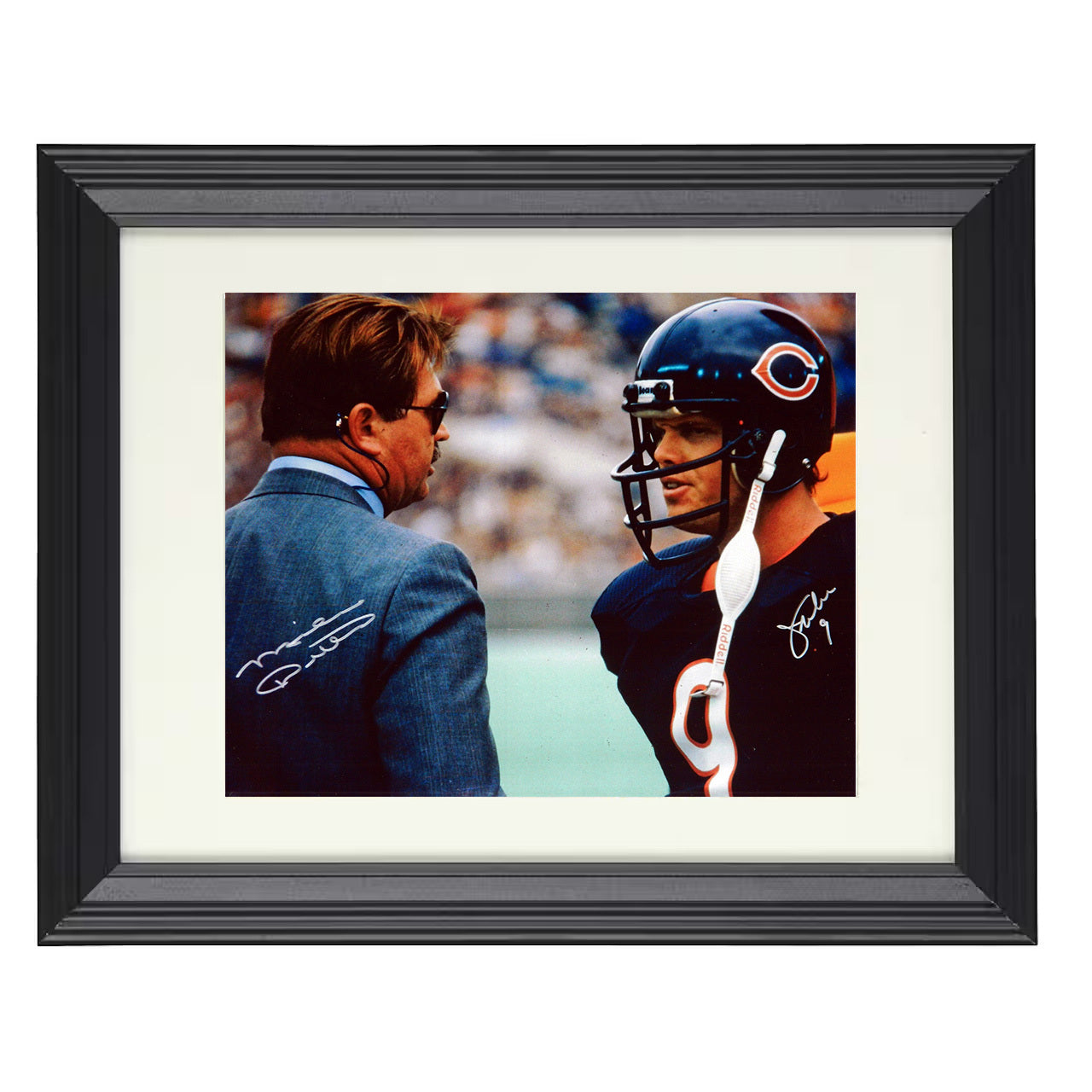 Ditka and McMahon Bears – Sideline Strategy – 8x10 black beveled framed football wall art