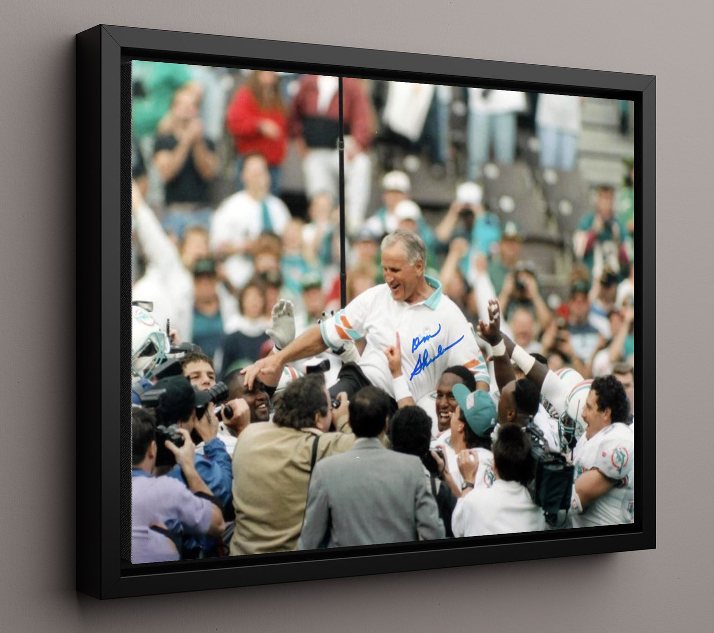 Don Shula Miami Coach Victory Celebration Football Wall Art 16x20 Floating Canvas Display wall art print - Football decor