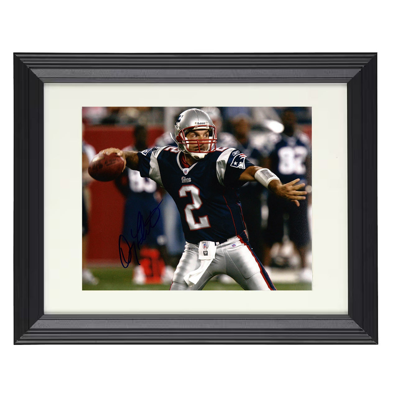 Doug Flutie – New England QB Mid Pass – 8x10 black beveled framed football wall art