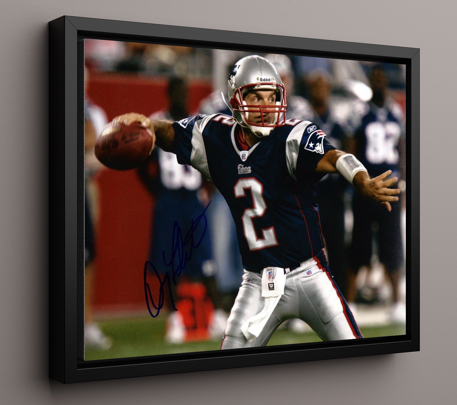 Doug Flutie - New England Football Quarterback Mid Pass Vintage Football Wall Art - 16x20 Framed Canvas football decor