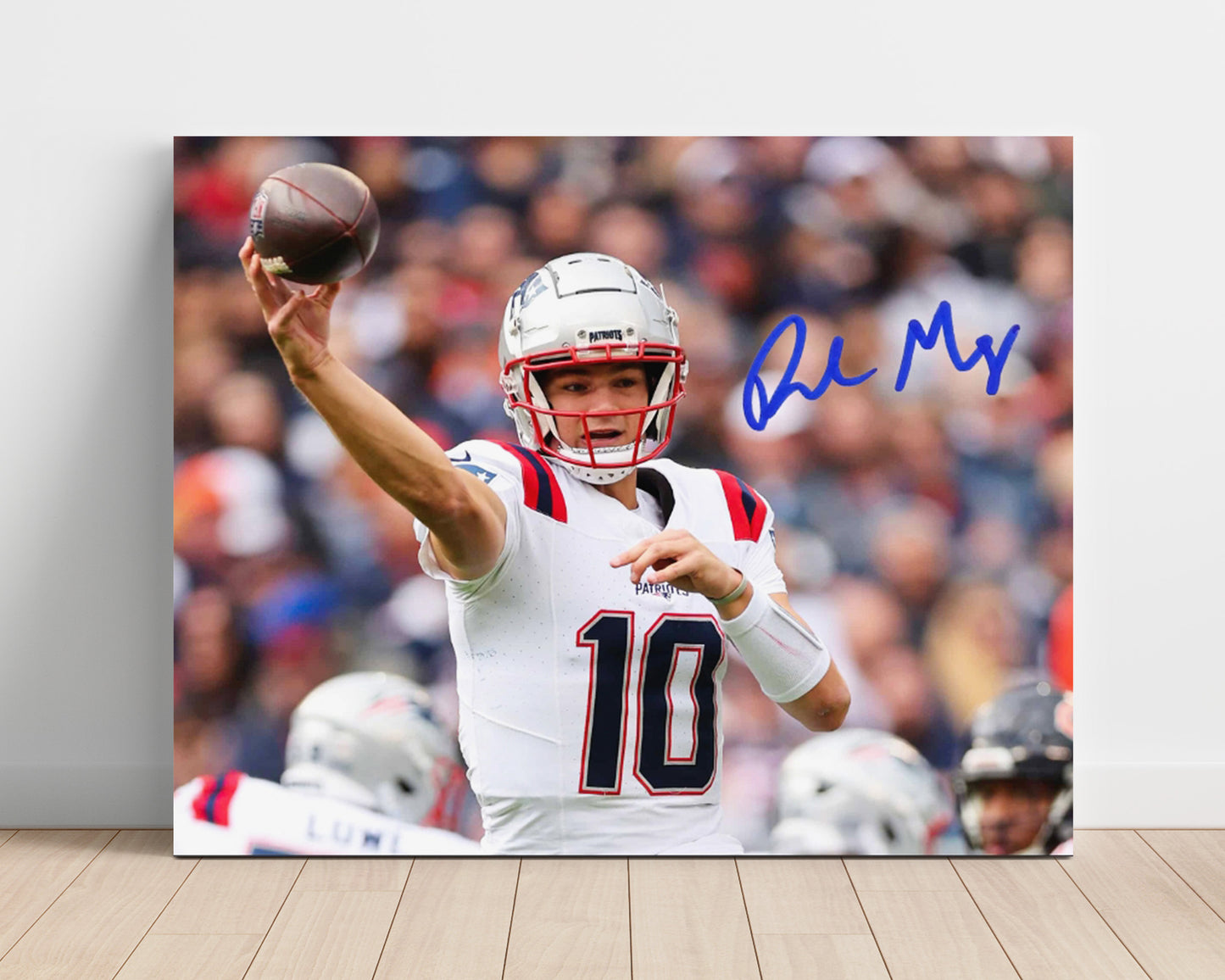 Drake Maye - Rookie Rising Vintage Football Wall Art - 16x20 Unframed Print football decor