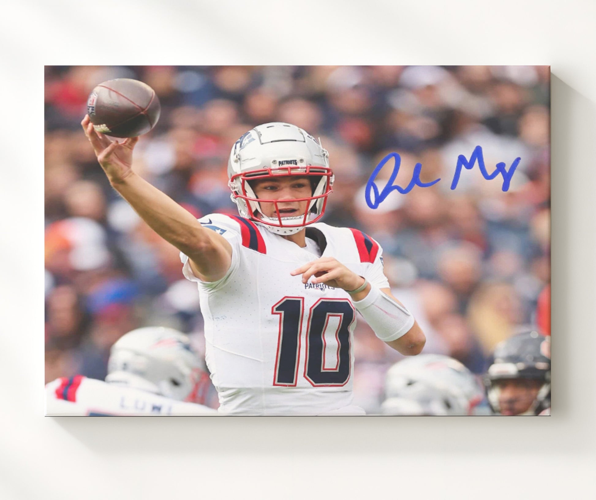 Drake Maye - Rookie Rising Vintage Football Wall Art - 20x24 Canvas football decor