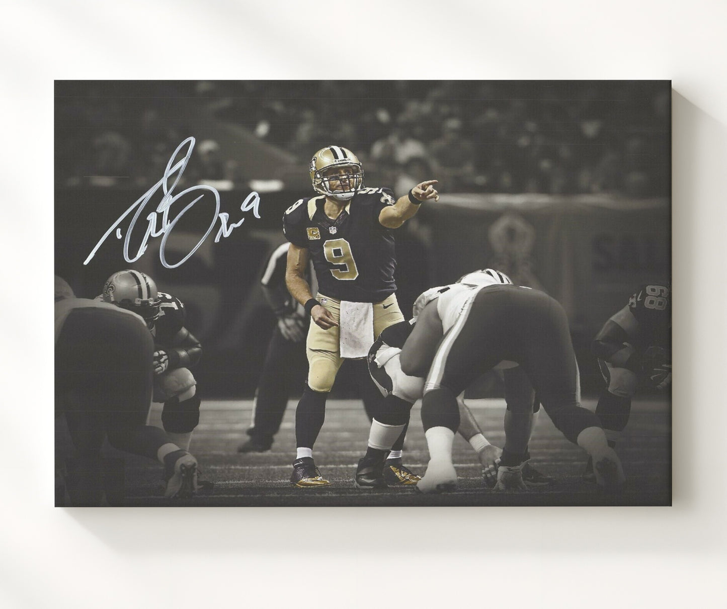 Drew Brees - Commanding the Line Vintage Football Wall Art - 20x24 Canvas football decor