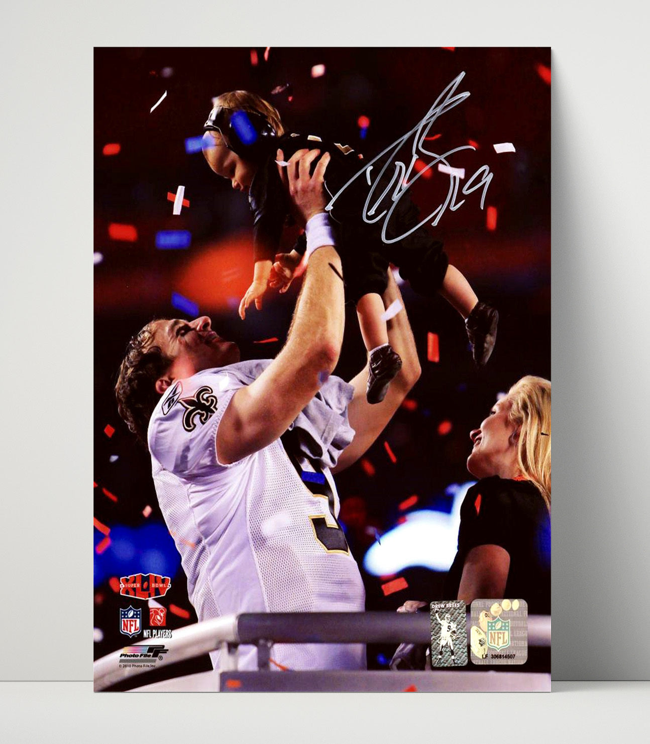 Drew Brees - New Orleans Football Super Bowl Xliv Celebration Lifting Son Football Wall Art - football wall art print