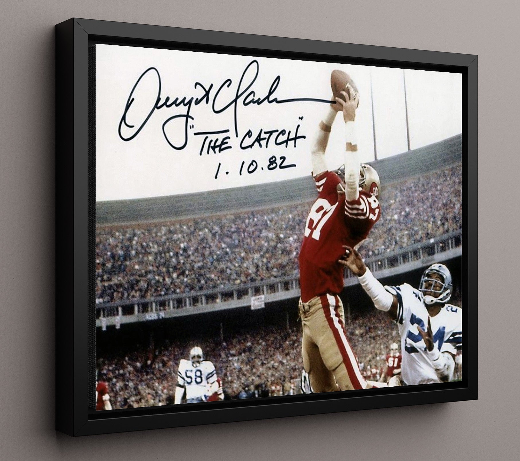 Dwight Clark - the Catch 1982 Vintage Football Wall Art - 16x20 Framed Canvas football decor