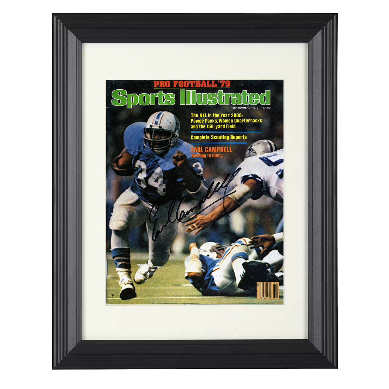 Earl Campbell – Houston Power Run 1979 SI – 8x10 black beveled framed football wall art