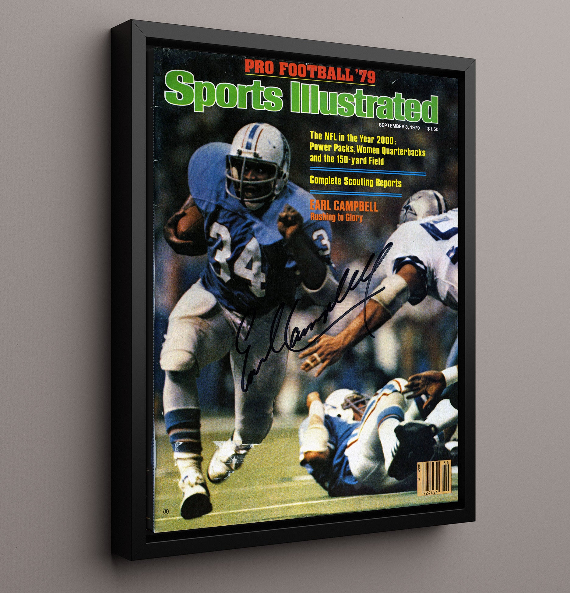 Earl Campbell - Houston football Power Run 1979 SI Cover Vintage Football Wall Art - 16x20 Framed Canvas football decor
