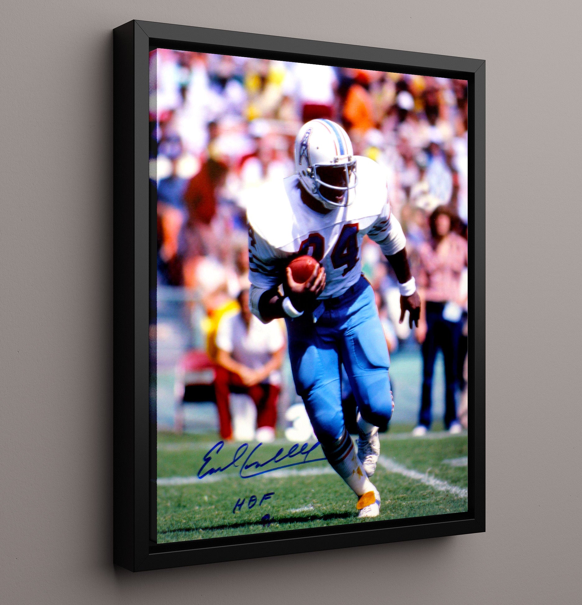Earl Campbell - Houston football Running Back Power Run Oilers Era Vintage Football Wall Art - 16x20 Framed Canvas football decor