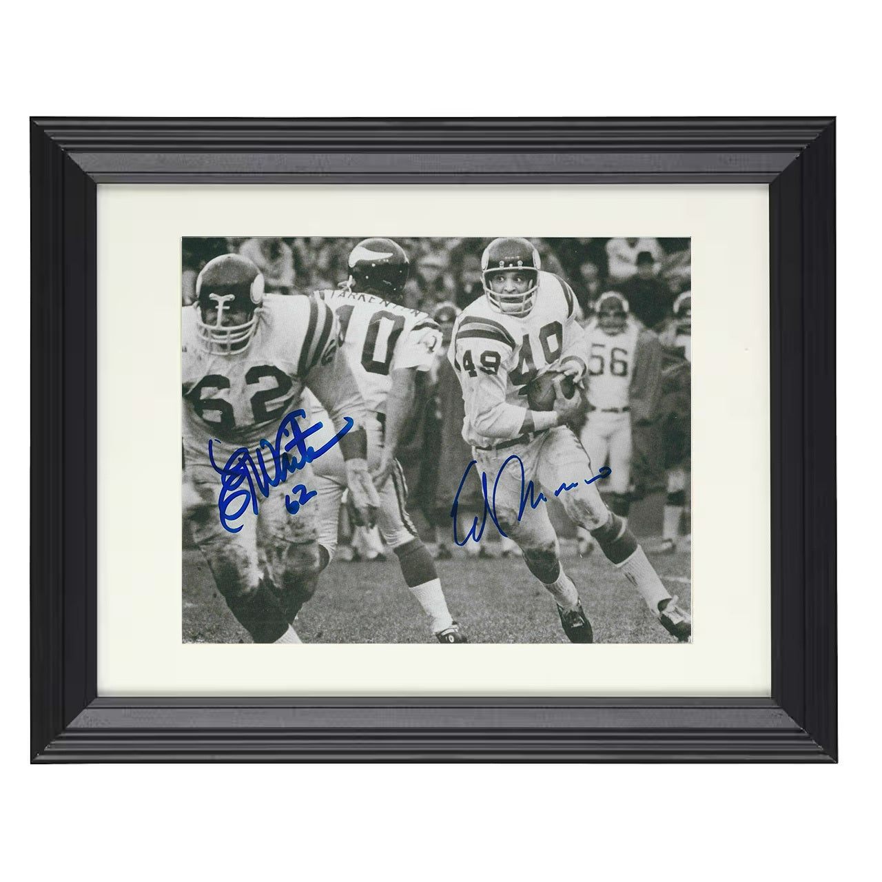 Ed Marinaro and Ed White – Minnesota Run Behind Blocker – 8x10 black beveled framed football wall art
