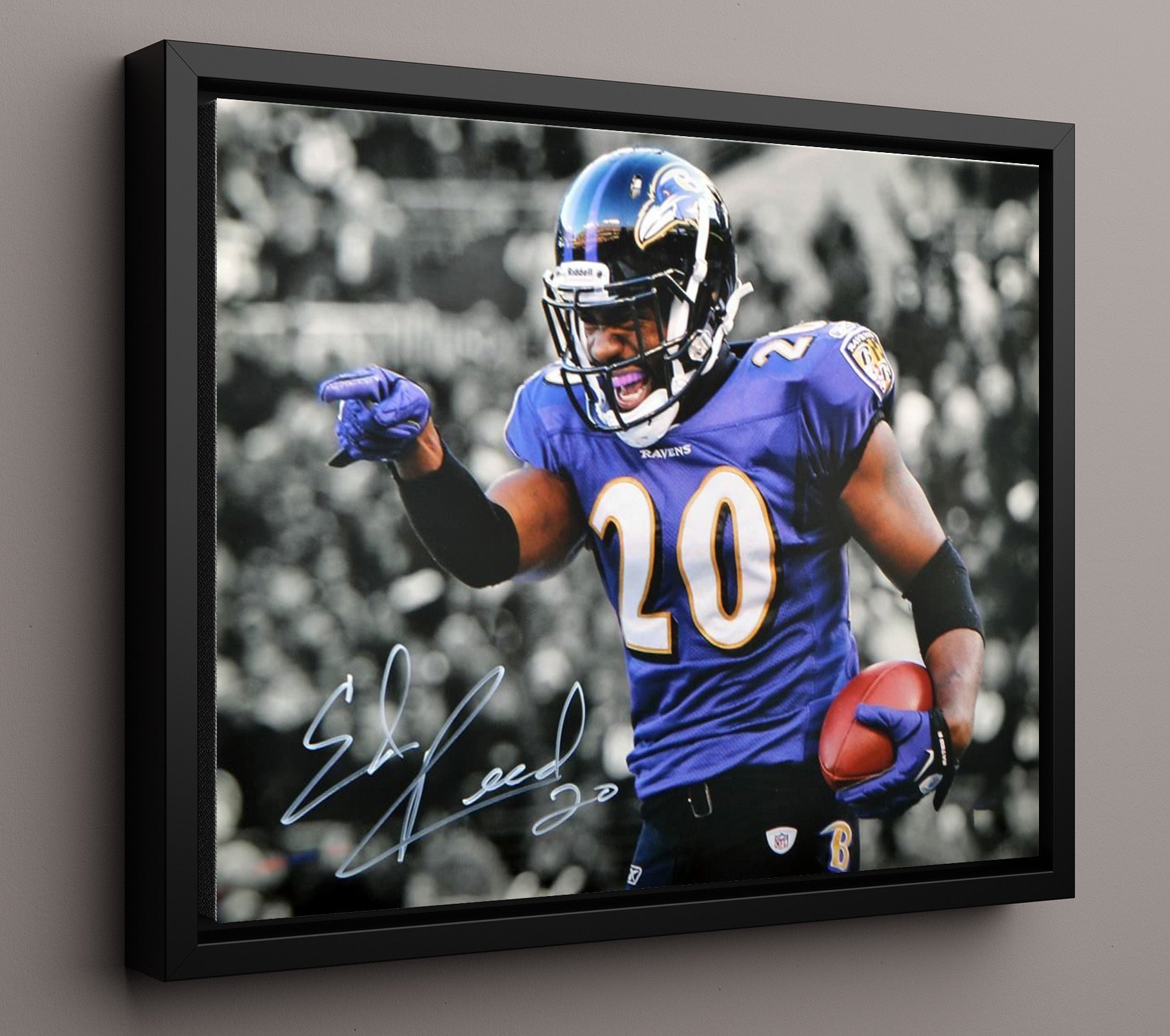 Ed Reed Baltimore Celebration Point Spotlight Football Wall Art 16x20 Floating Canvas Display wall art print - Football decor