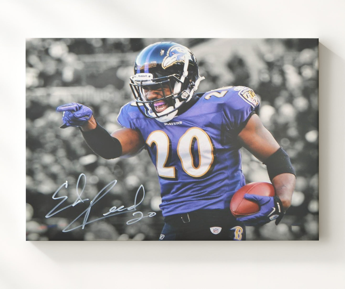 Ed Reed - Baltimore Football Celebration Point Spotlight Vintage Football Wall Art - 20x24 Canvas football decor