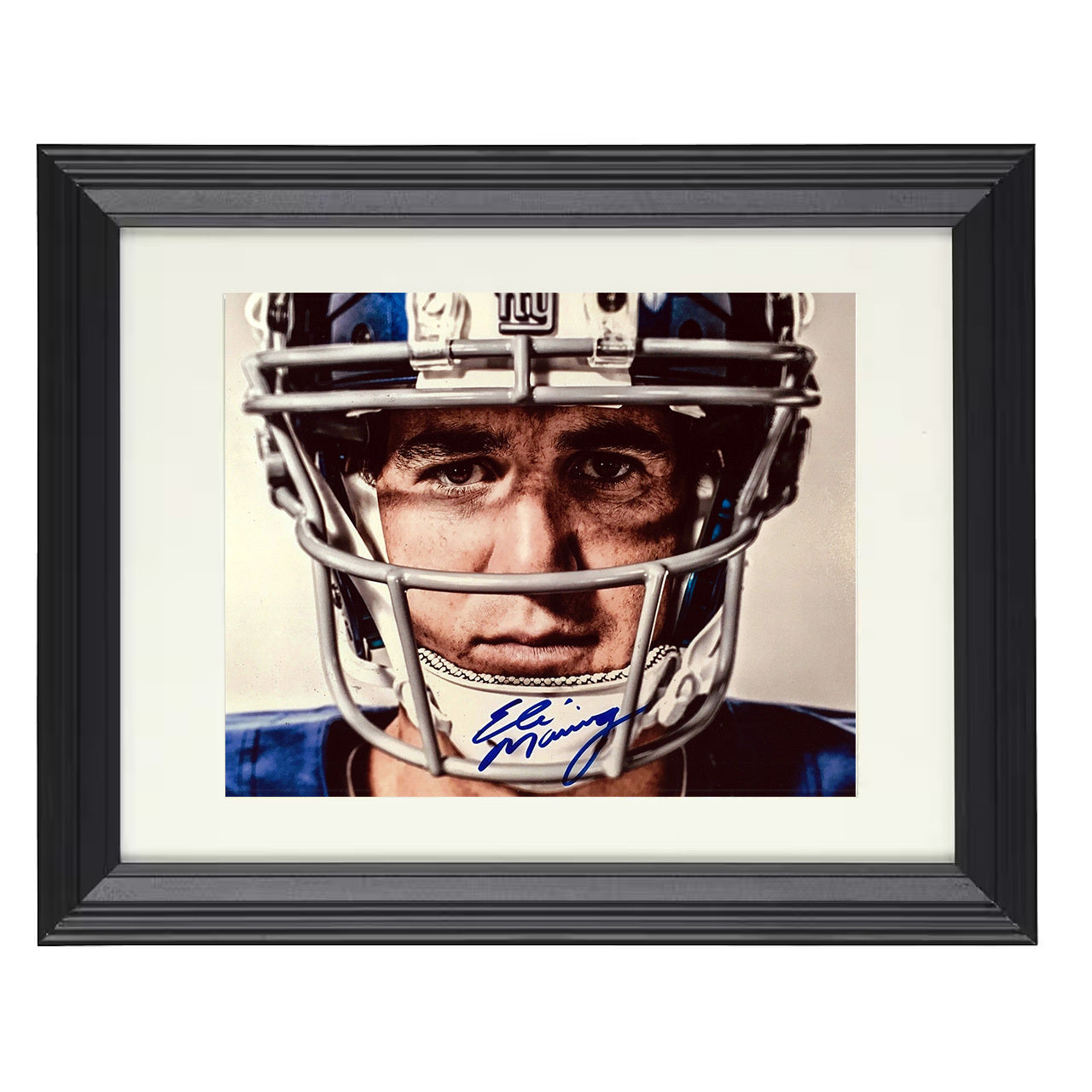Eli Manning – Big Blue Focus – 8x10 black beveled framed football wall art