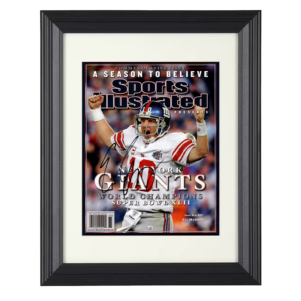 Eli Manning – Giant Slayer Image – 8x10 black beveled framed football wall art
