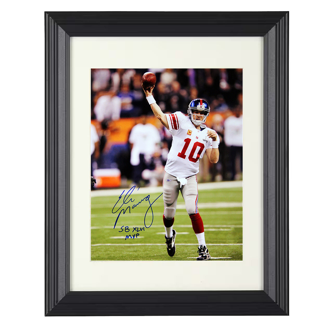 Eli Manning – New York QB Passing Super Bowl XLVI MVP 2012 – 8x10 black beveled framed football wall art