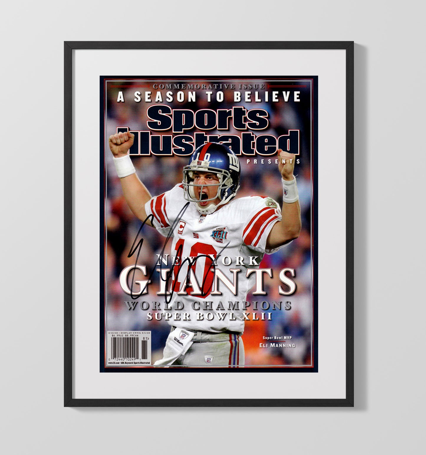 Eli Manning - New York football Super Bowl XLII Celebration 2008 SI Cover Vintage Football Wall Art - 16x20 Gallery Frame football decor