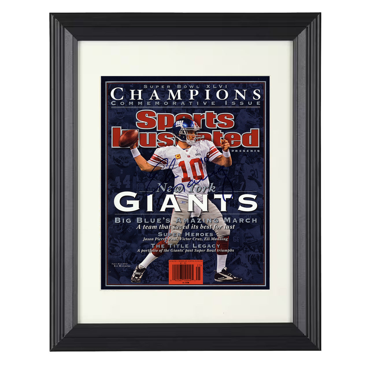 Eli Manning Super Bowl XLVI – Big Blue March Image – 8x10 black beveled framed football wall art