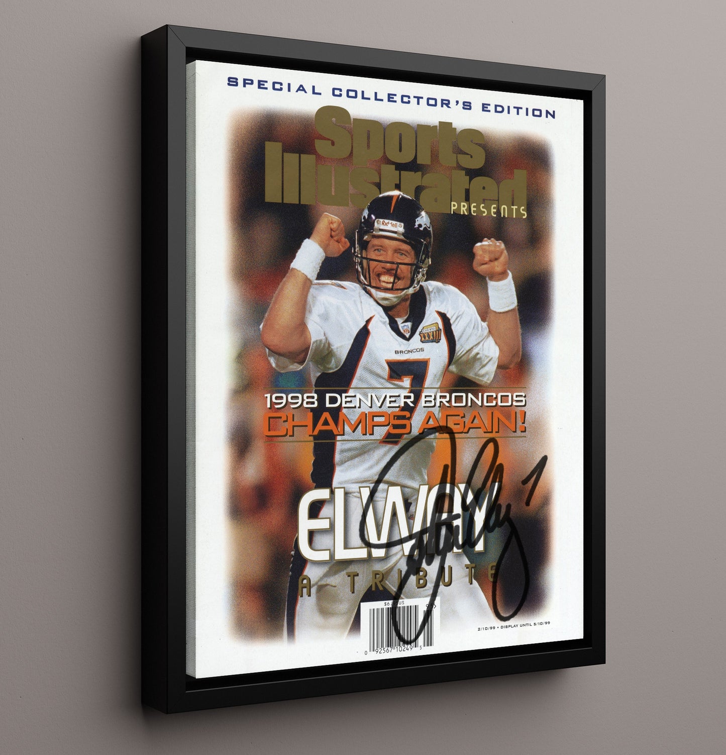 Elway Back-to-Back - Denver Dynasty Vintage Football Wall Art - 16x20 Framed Canvas football decor