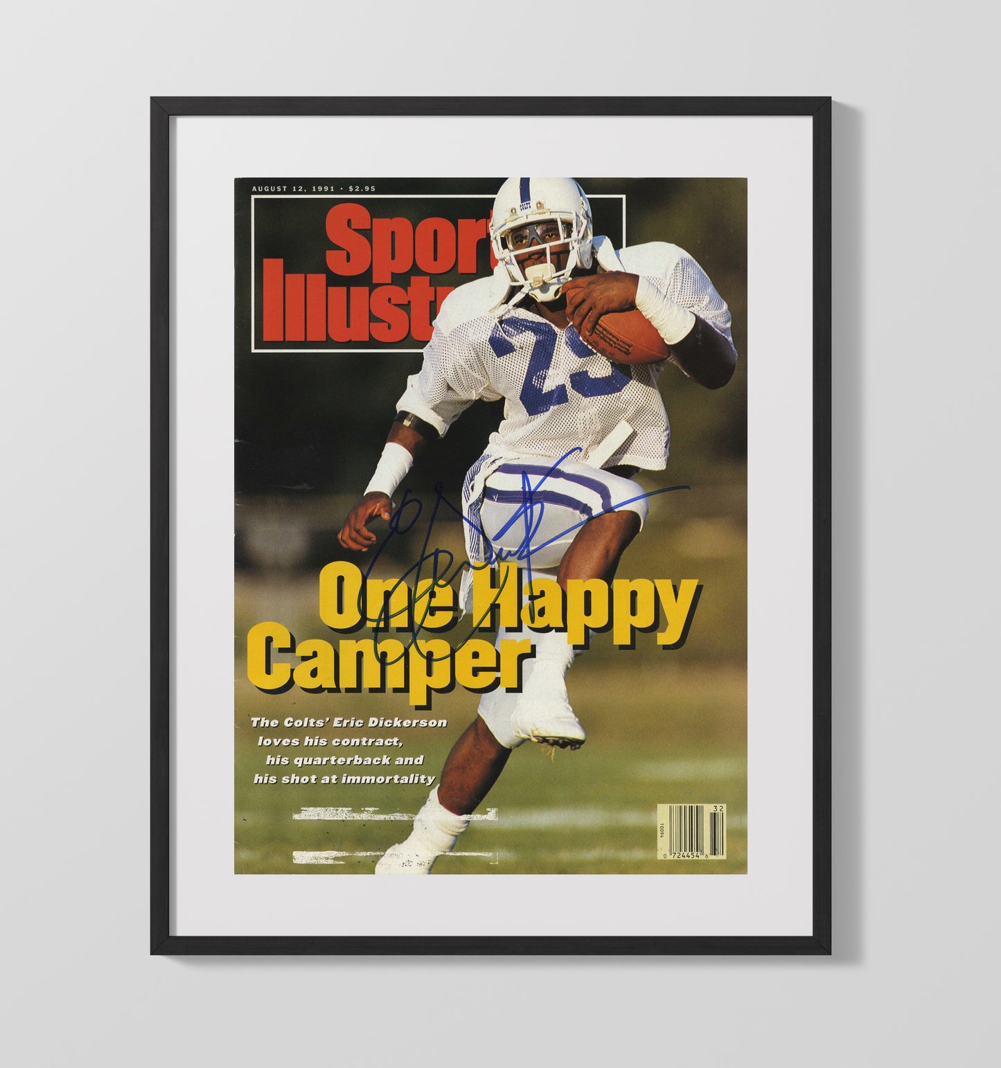 Eric Dickerson - Indianapolis football One Happy Camper SI Cover 1991 Vintage Football Wall Art - 16x20 Gallery Frame football decor