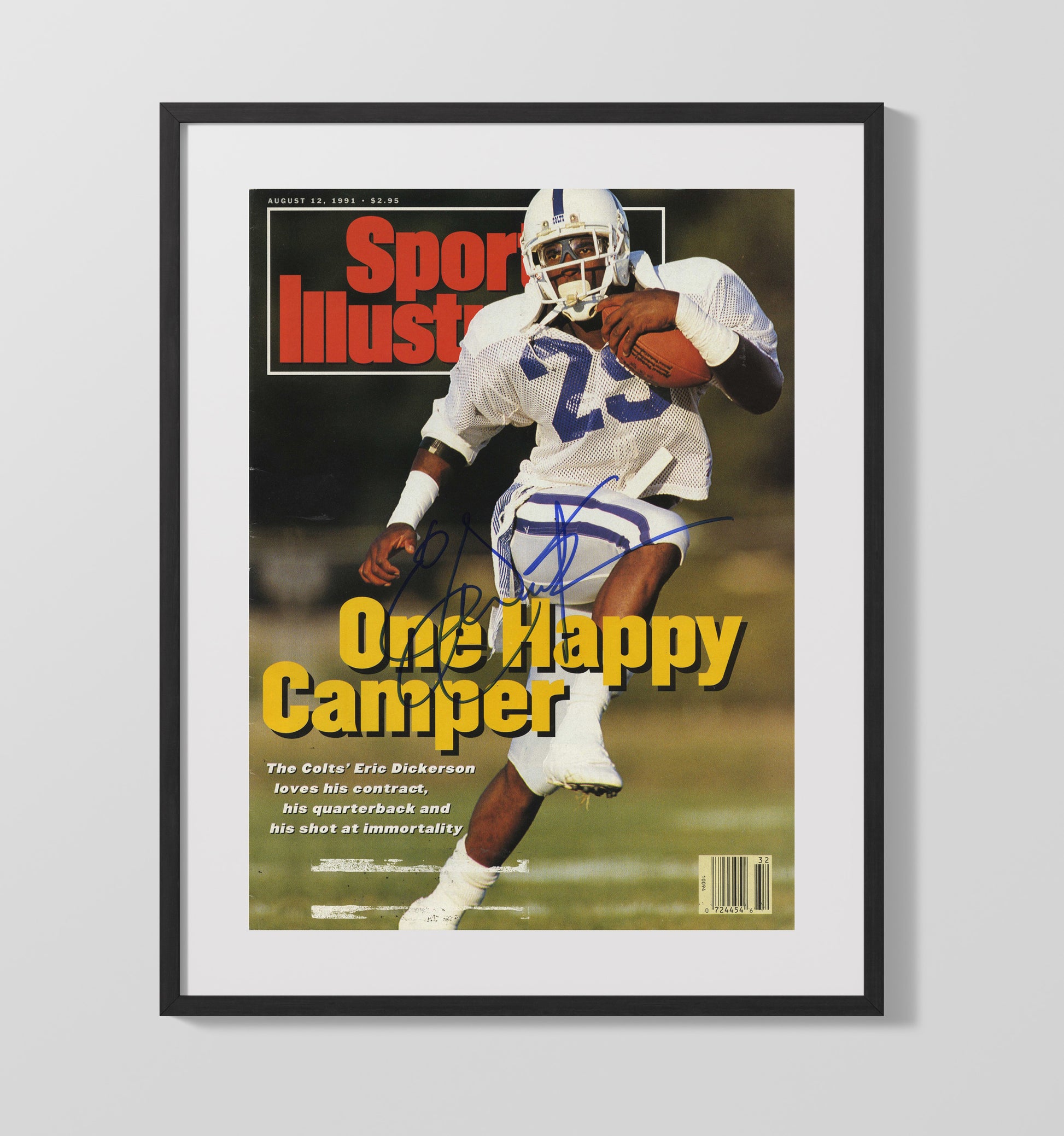 Eric Dickerson - Indianapolis football One Happy Camper SI Cover 1991 Vintage Football Wall Art - 16x20 Gallery Frame football decor