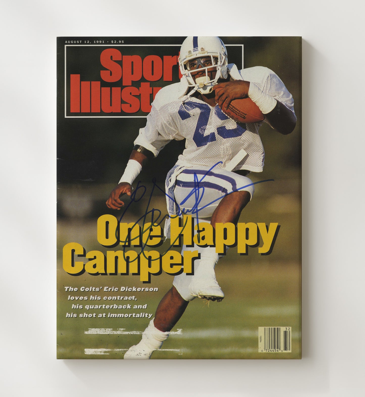 Eric Dickerson - Indianapolis football One Happy Camper SI Cover 1991 Vintage Football Wall Art - 20x24 Canvas football decor