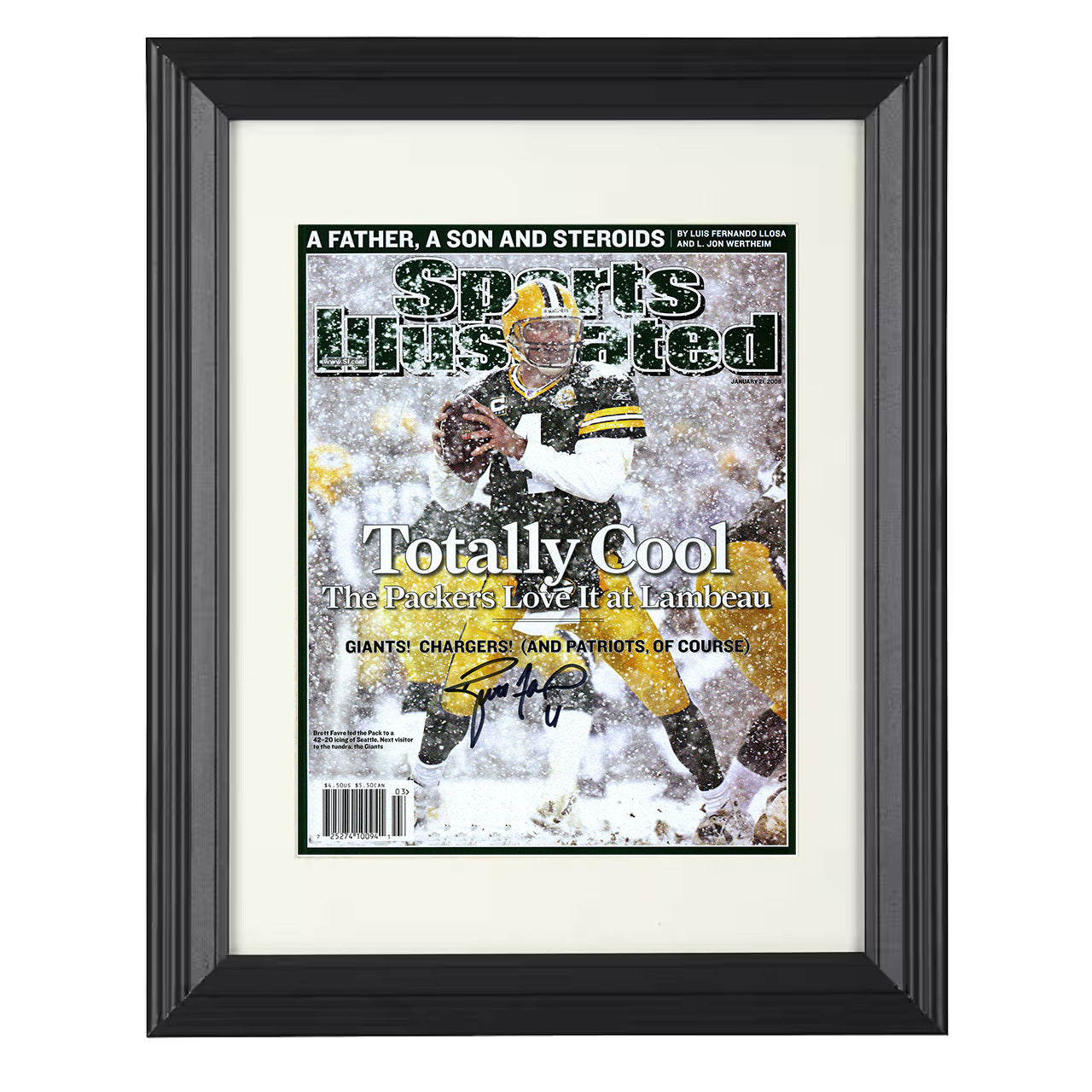 Favre Totally Cool – Snow and Swagger Image – 8x10 black beveled framed football wall art
