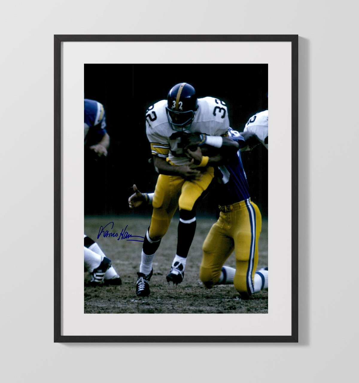Franco Harris - Pittsburgh Football Power Run Through Line - Vintage Football Wall Art - Football Framed Print